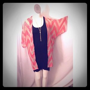 Women's coral chevron beach cover up Kimono